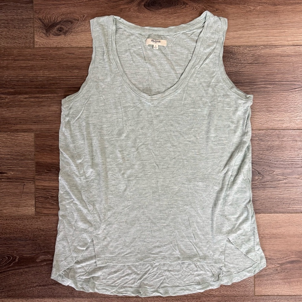 Madewell Scoop Neck Tank Top, Front Slits, Light Sage Green